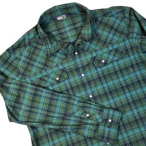 Stio Eddy Shirt LS Mens Large Green Plaid Pearl Snap Long Sleeve Technical Top